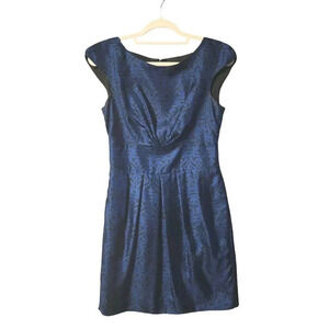 Banana Republic 100% Silk Mini Dress Blue & Black Chain Print Pockets Size 4